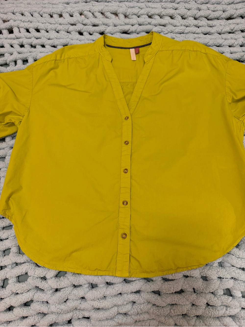 Pilcro Lime Button-Front Blouson Adjustable Tie Sleeve Top Sz Large - Picture 13 of 17